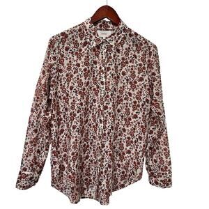 XIRENA Ditsy Floral Beau Button Silk Cotton Shirt Size‎ XS Red Spark Bloomcore